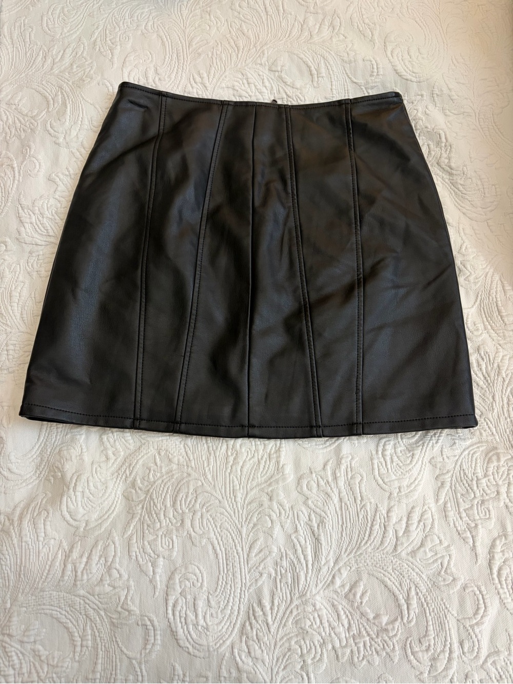 Free People Black Faux Leather Mini Skirt with Paneled Seams